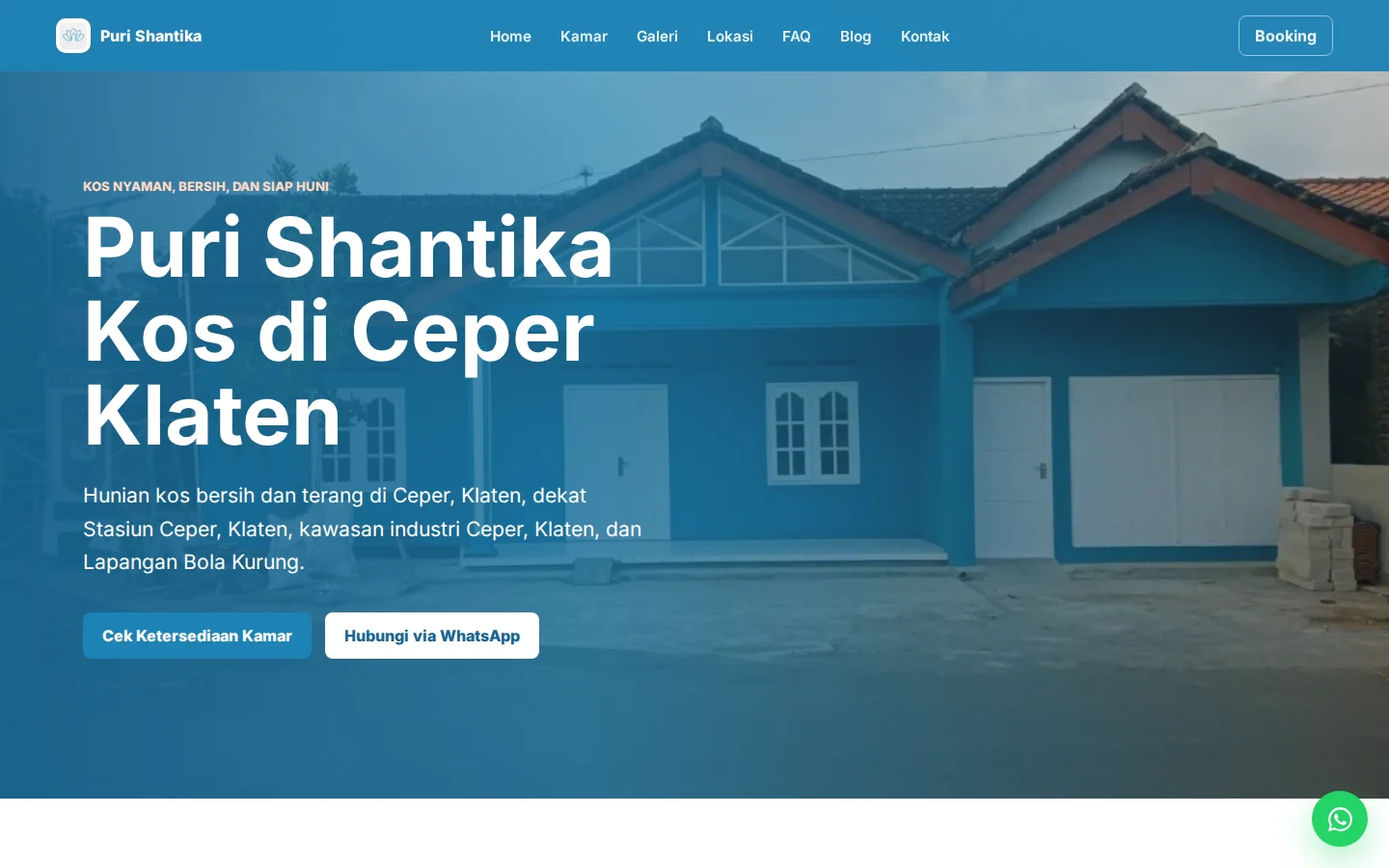 Screenshot desktop halaman utama Puri Shantika